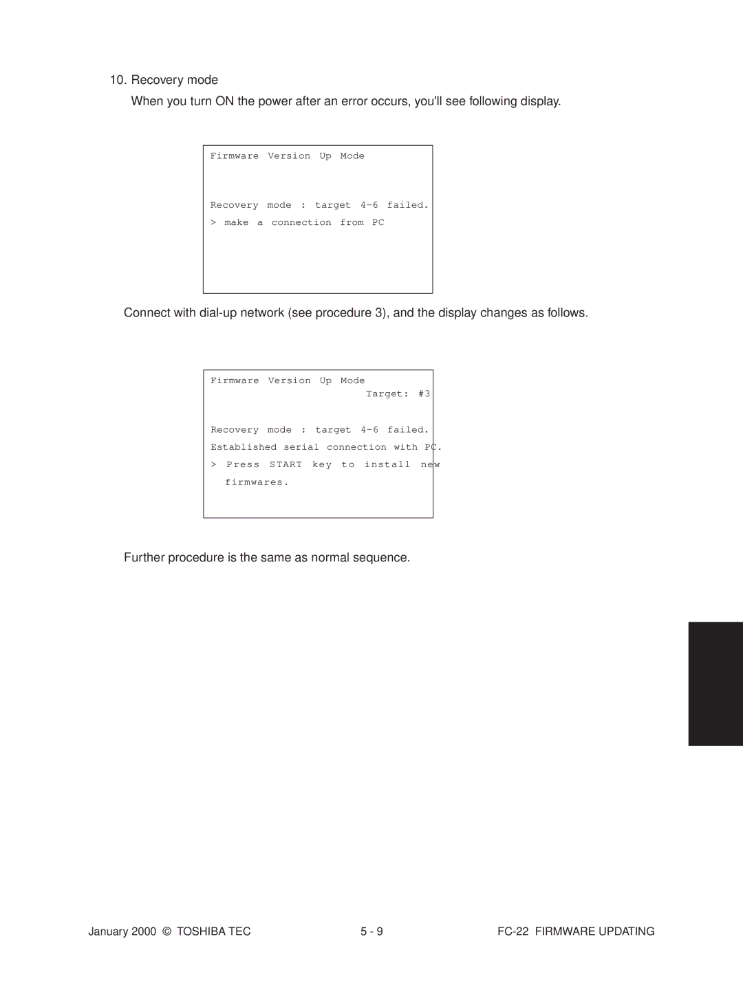 Toshiba FC-22 manual Further procedure is the same as normal sequence 