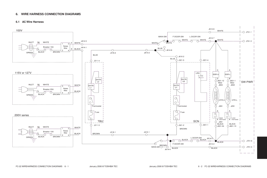 Toshiba FC-22 manual Wire Harness Connection Diagrams, AC Wire Harness 