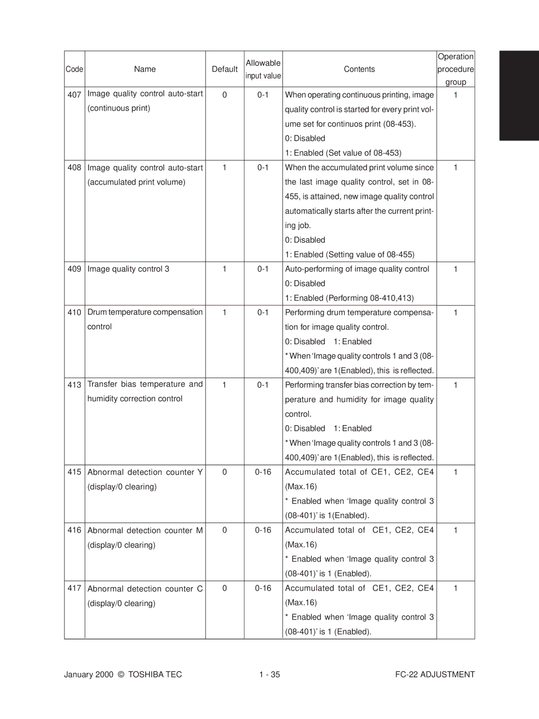 Toshiba FC-22 manual Image quality control auto-start 