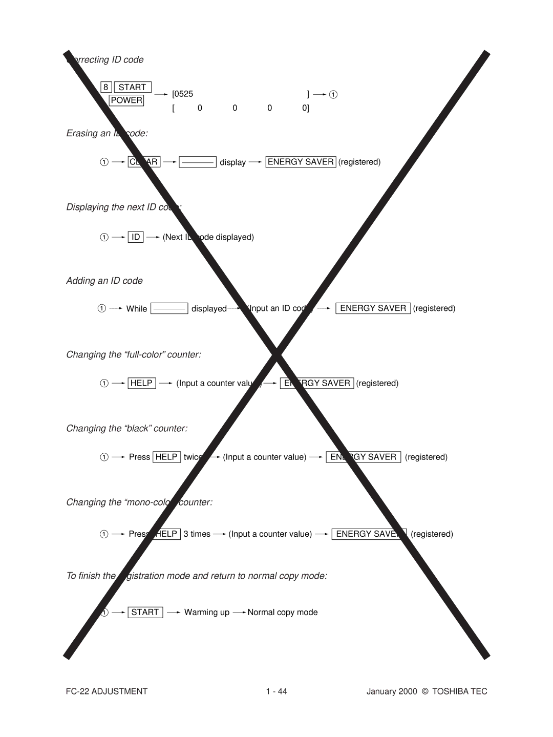 Toshiba FC-22 manual Correcting ID code 