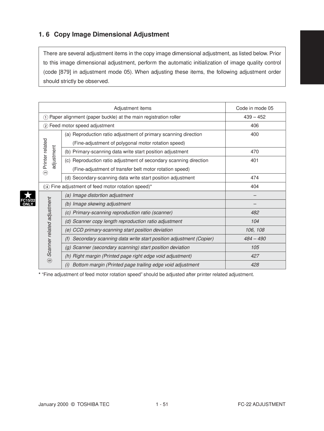 Toshiba FC-22 manual Copy Image Dimensional Adjustment 