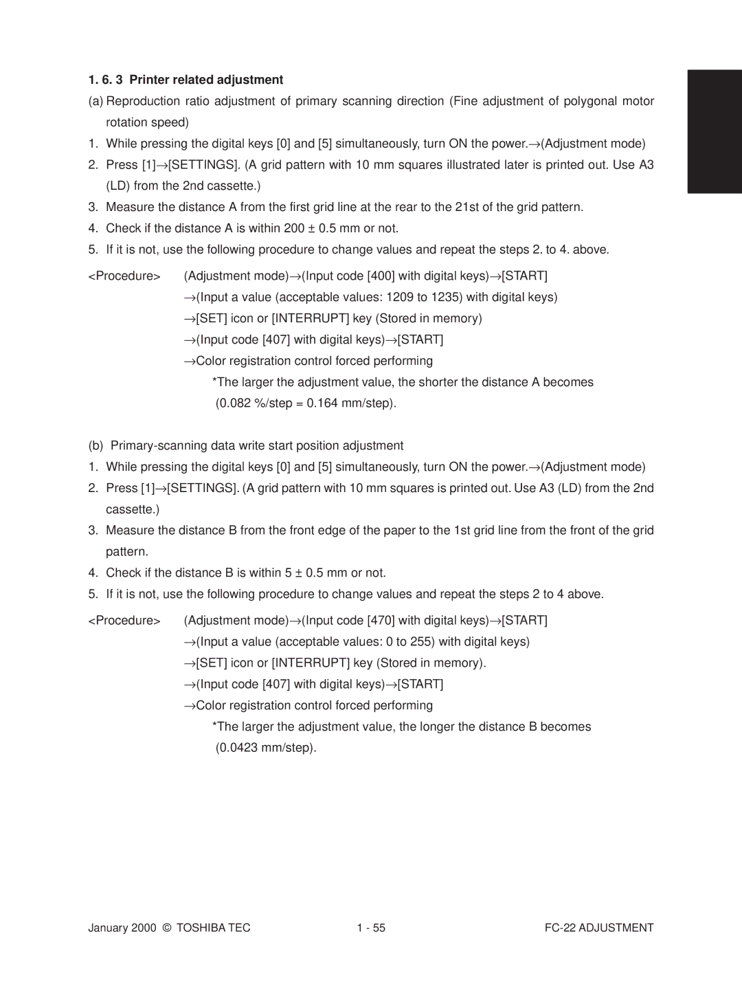 Toshiba FC-22 manual Printer related adjustment 