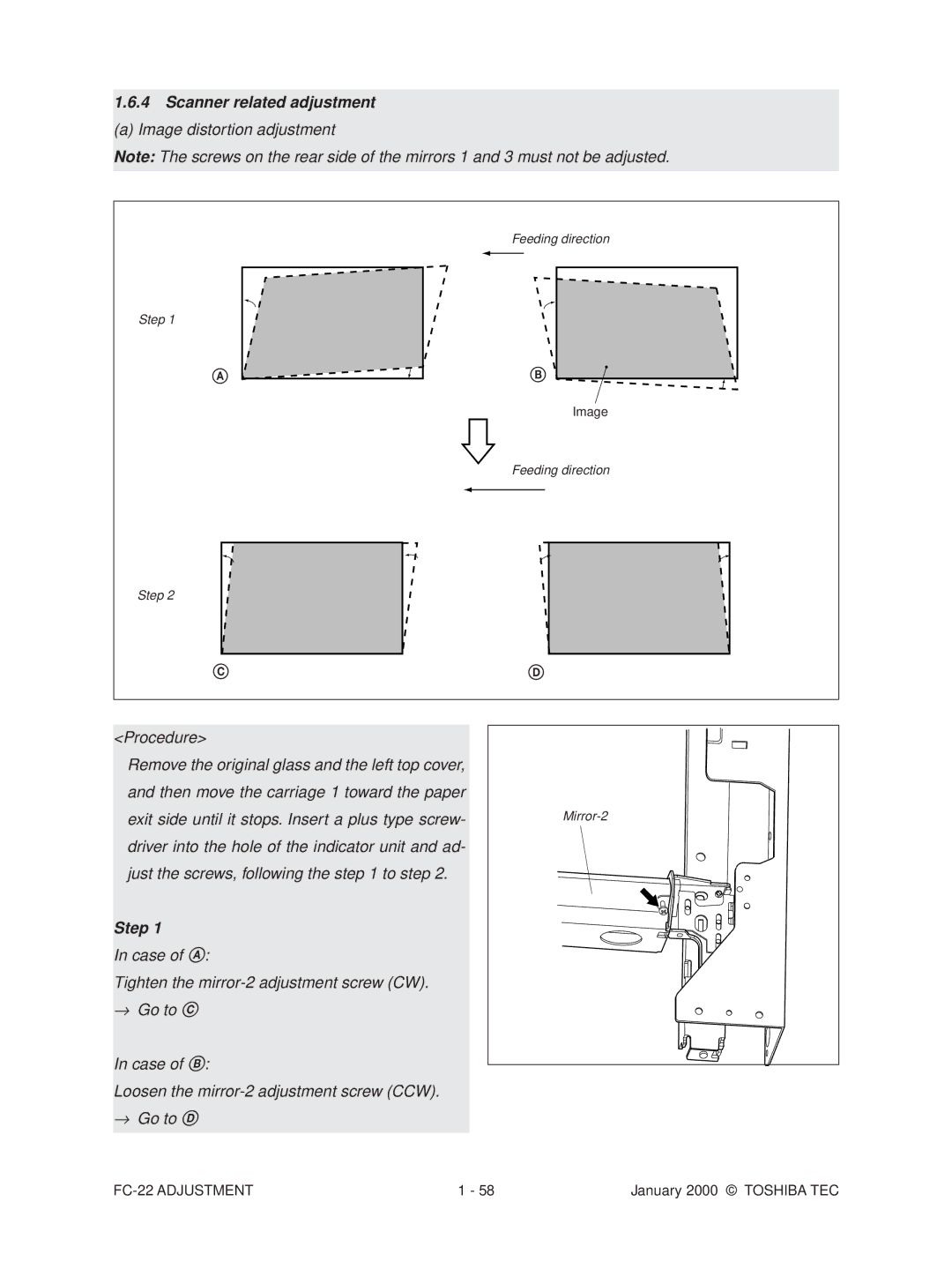 Toshiba FC-22 manual Scanner related adjustment, Step 