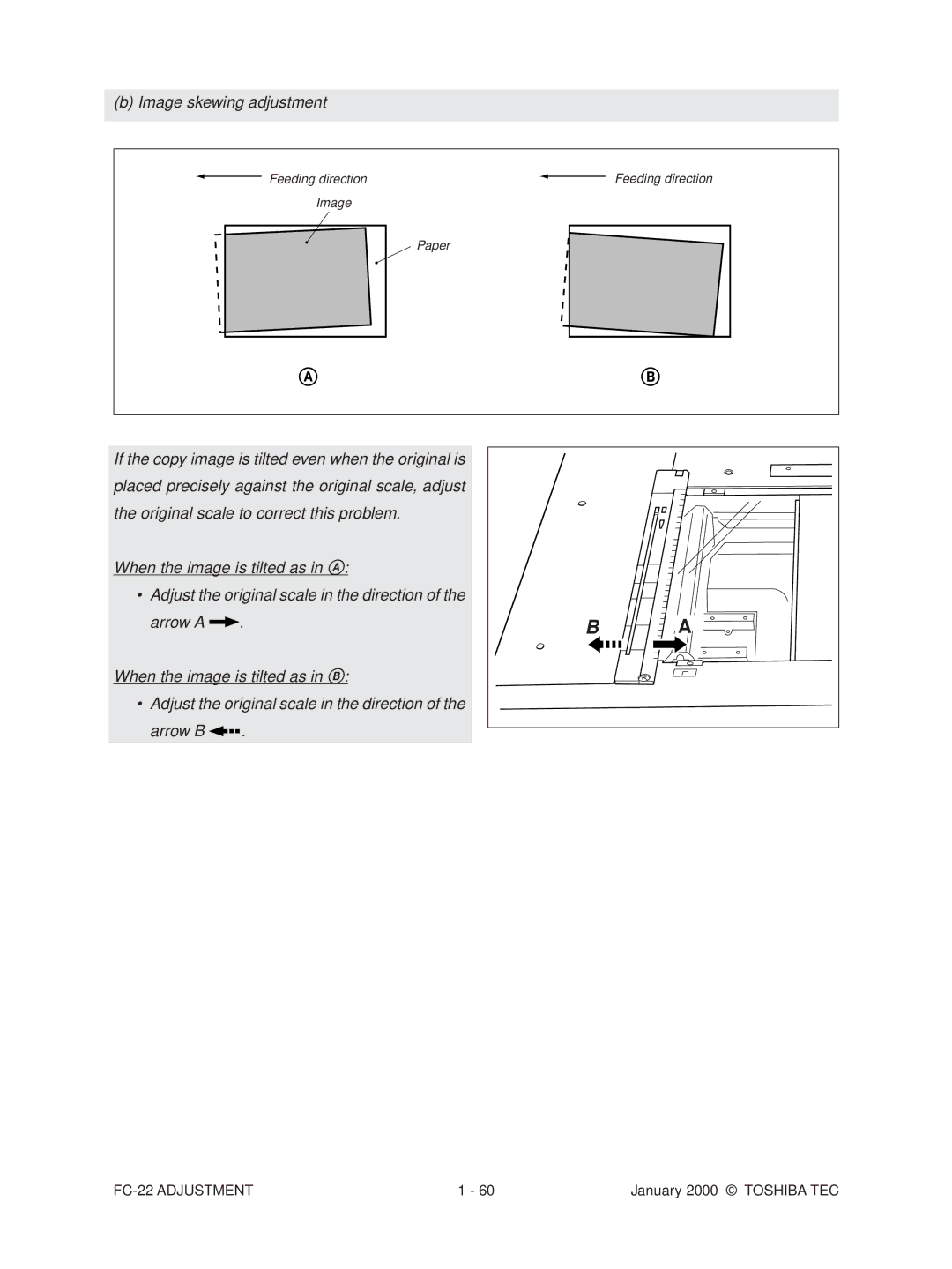 Toshiba FC-22 manual Image skewing adjustment 