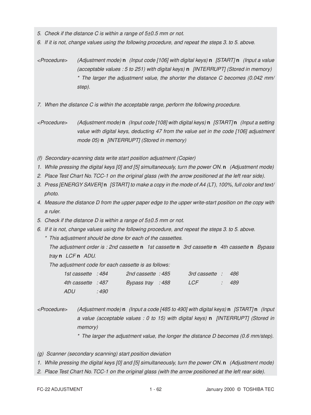 Toshiba FC-22 manual Lcf 