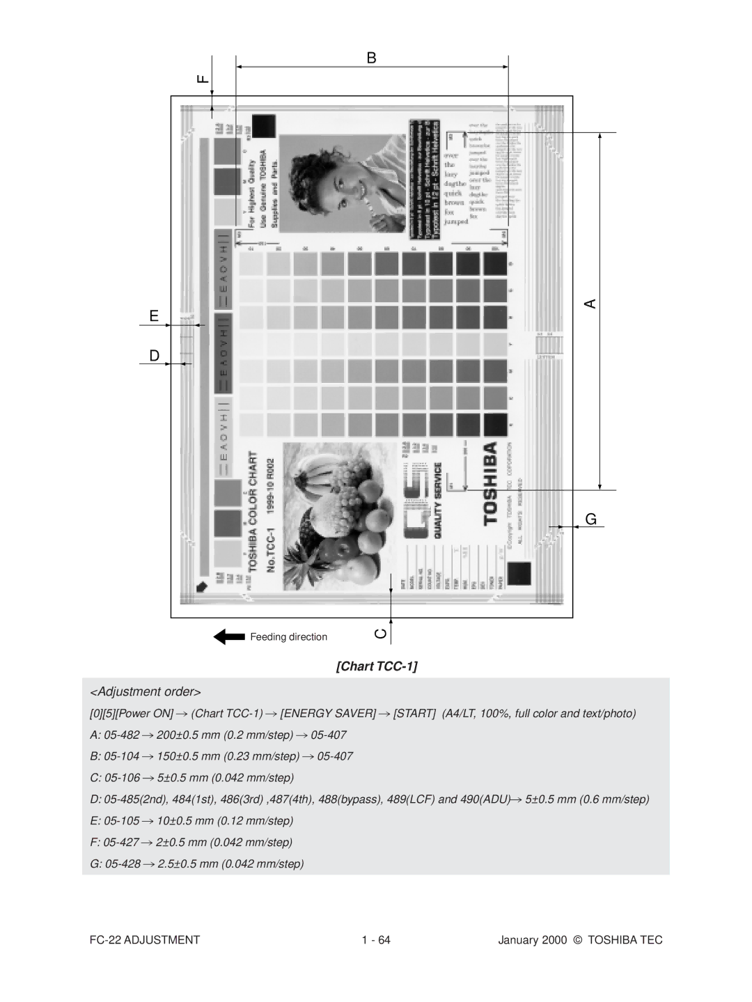 Toshiba FC-22 manual Chart TCC-1, Adjustment order 