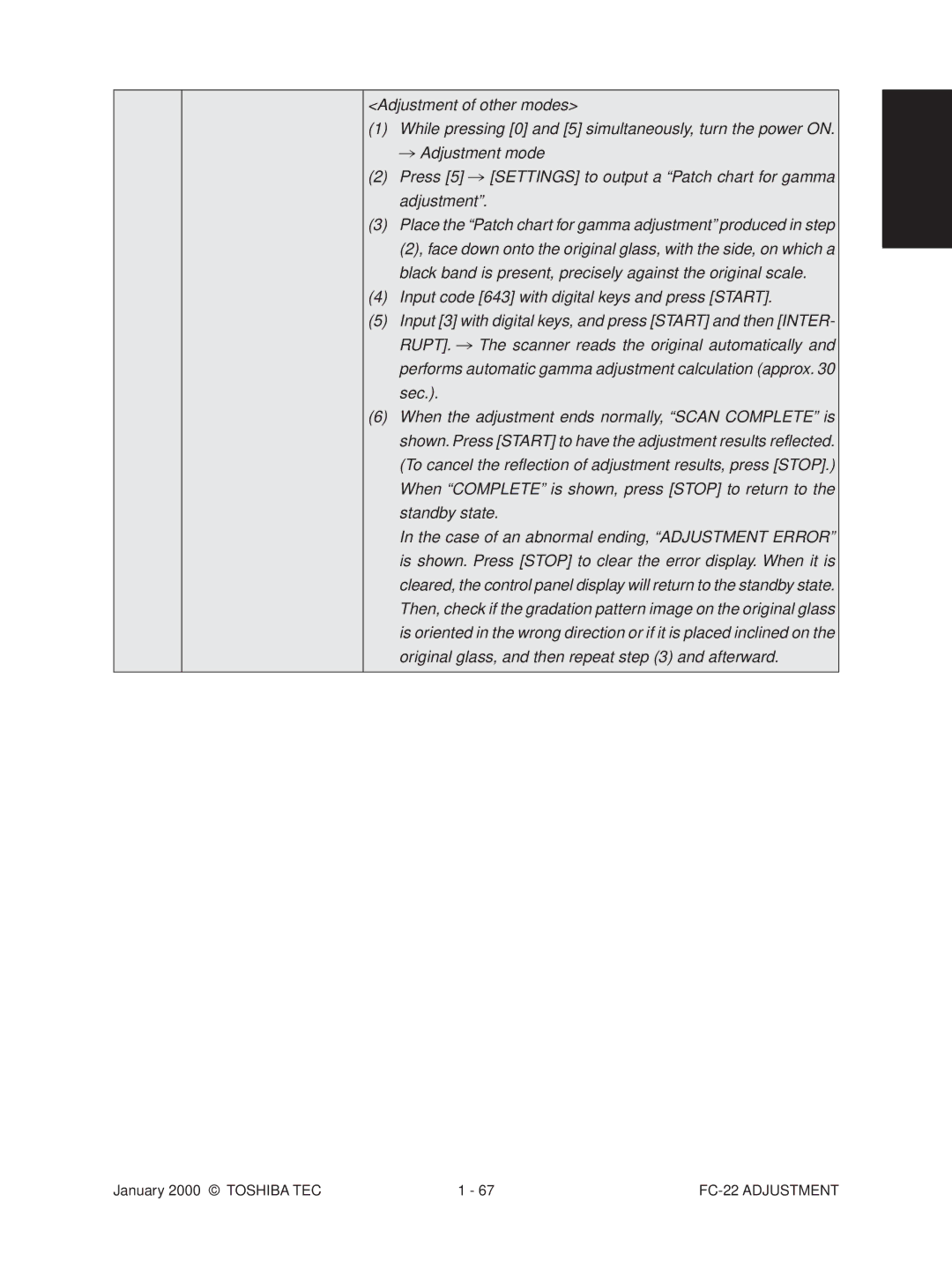 Toshiba manual FC-22 Adjustment 