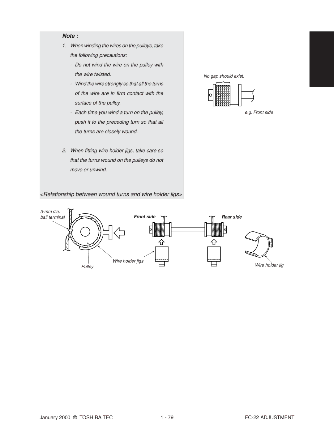 Toshiba FC-22 manual Relationship between wound turns and wire holder jigs 