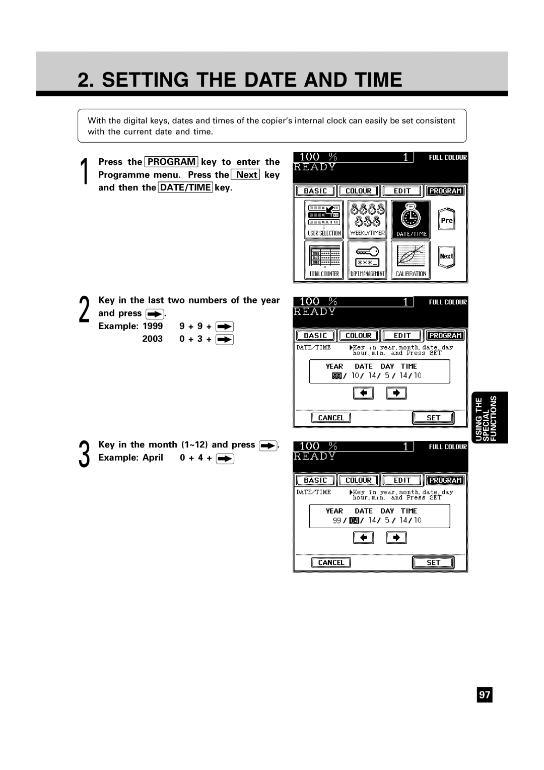 Toshiba FC22, FC15 manual Setting the Date and Time 