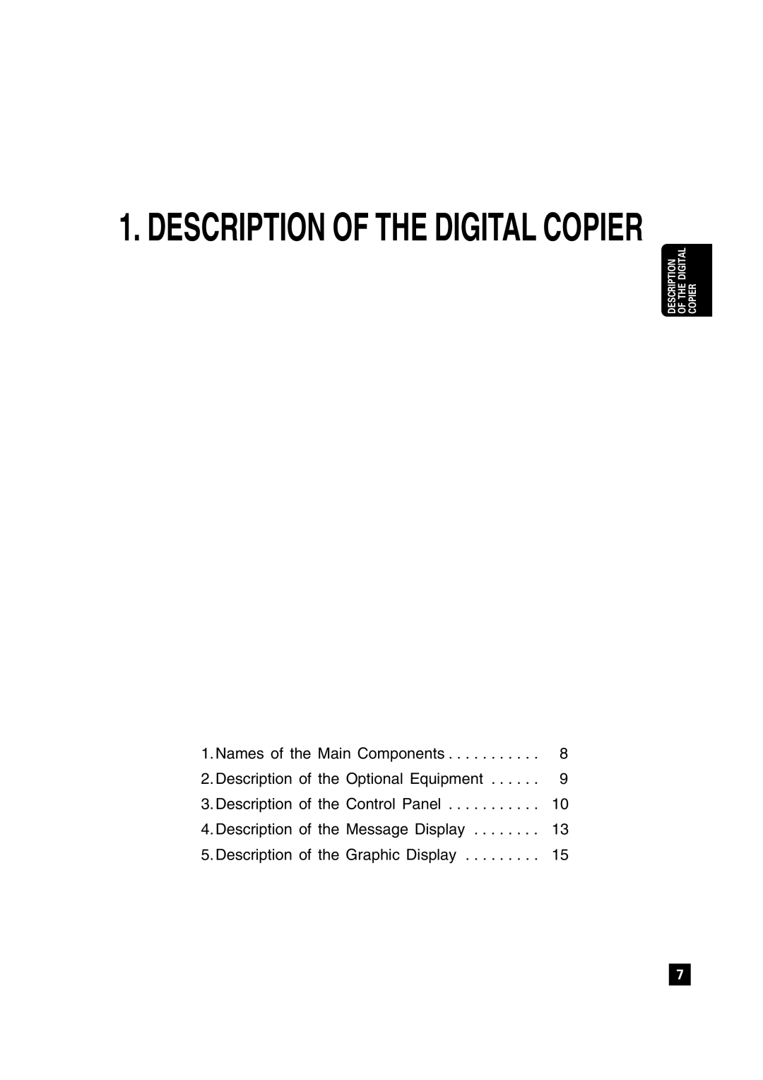 Toshiba FC22, FC15 manual Description of the Digital Copier 