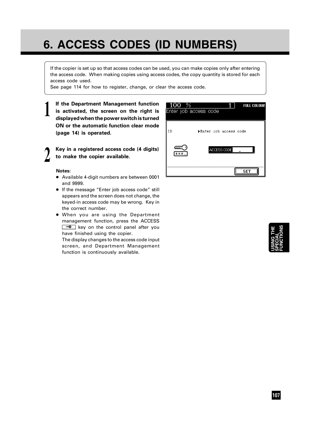 Toshiba FC22, FC15 manual Access Codes ID Numbers 