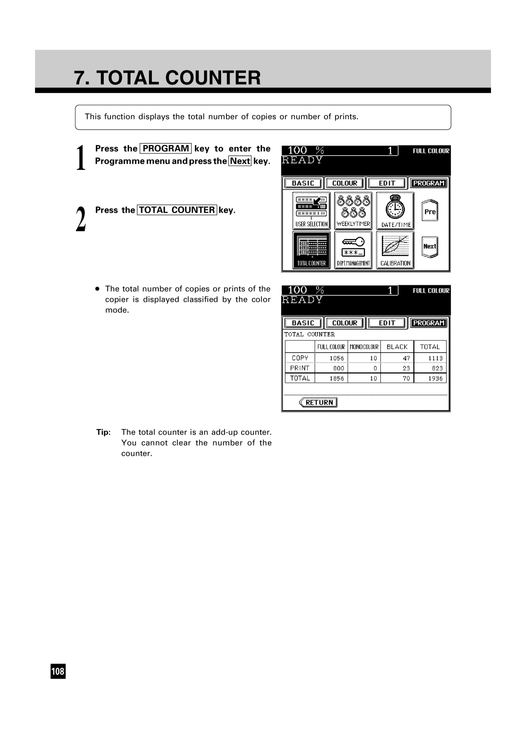 Toshiba FC15, FC22 manual Total Counter 