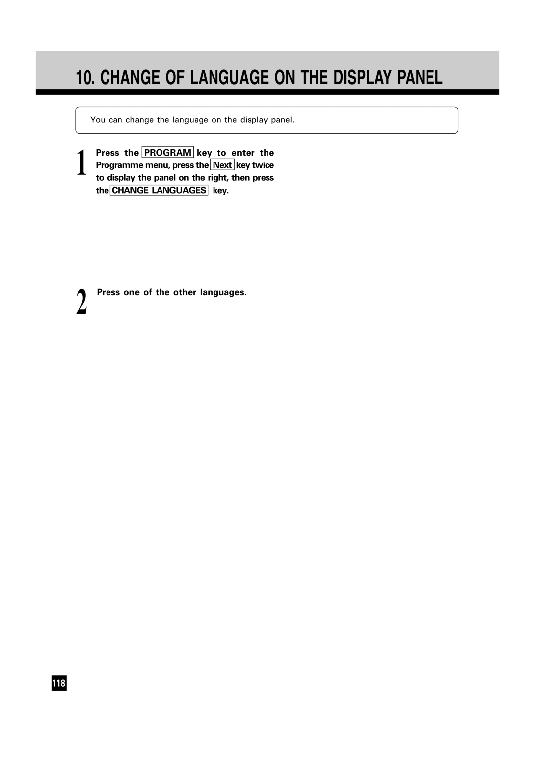 Toshiba FC15, FC22 manual Change of Language on the Display Panel 