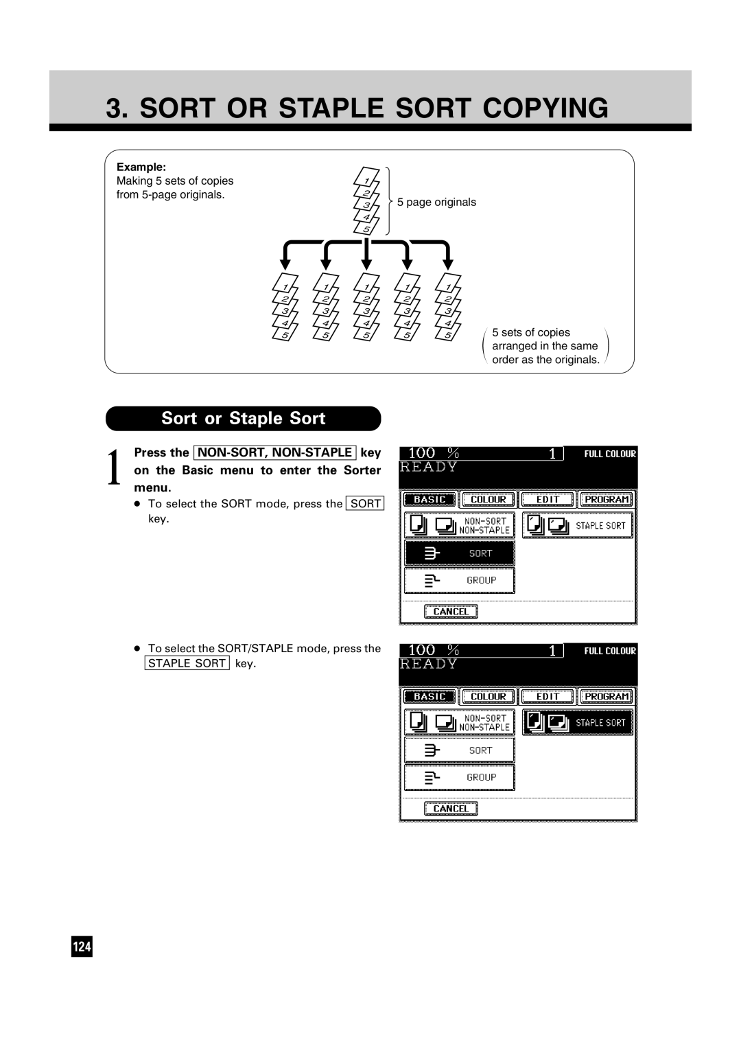 Toshiba FC15, FC22 manual Sort or Staple Sort Copying 