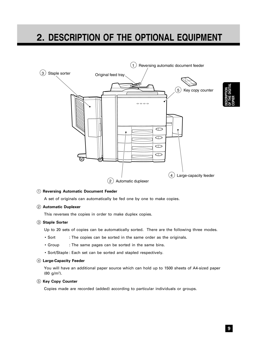 Toshiba FC22, FC15 manual Reversing Automatic Document Feeder, Automatic Duplexer, Staple Sorter, Large-Capacity Feeder 