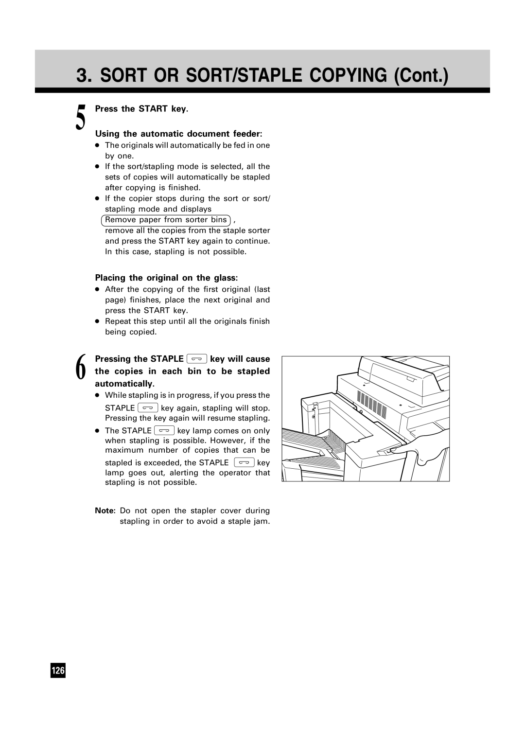 Toshiba FC15, FC22 manual Sort or SORT/STAPLE Copying, Press the Start key Using the automatic document feeder 