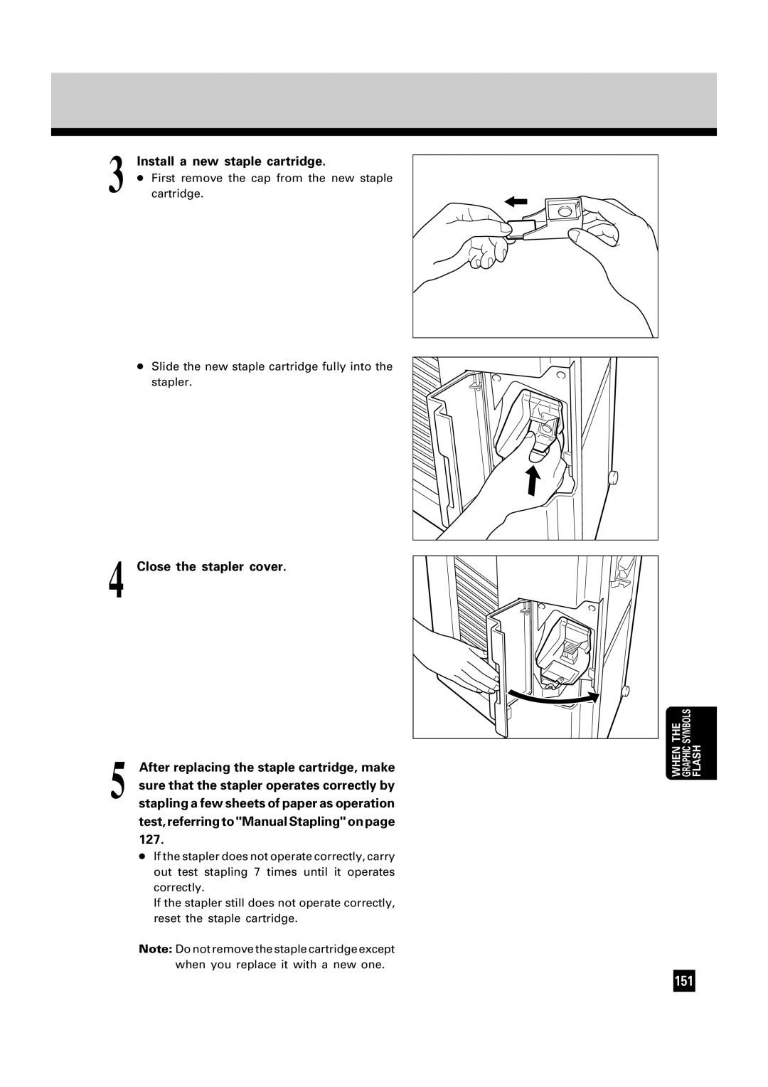 Toshiba FC22, FC15 manual Install a new staple cartridge 