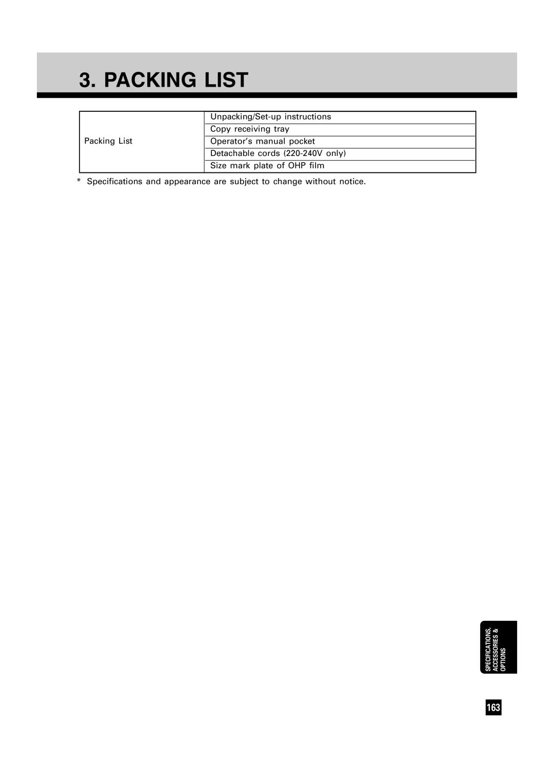 Toshiba FC22, FC15 manual Packing List 