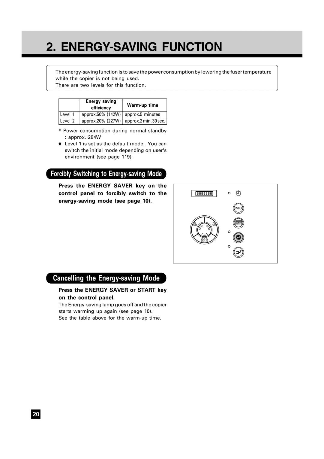 Toshiba FC15, FC22 ENERGY-SAVING Function, Forcibly Switching to Energy-saving Mode, Cancelling the Energy-saving Mode 