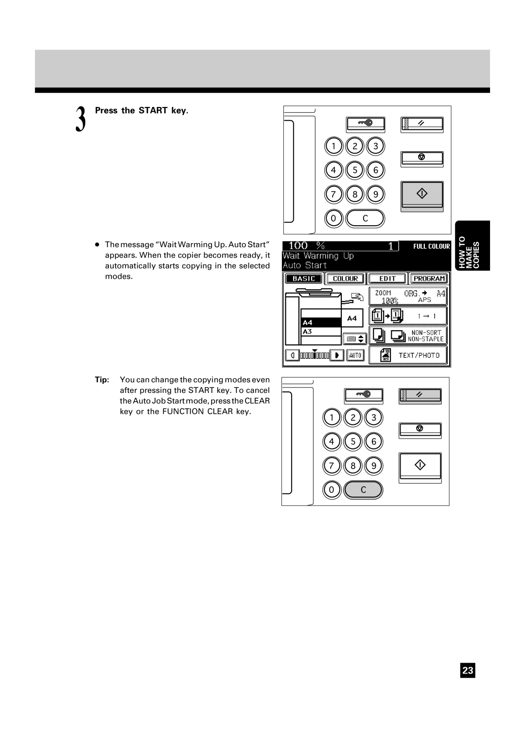 Toshiba FC22, FC15 manual Press the Start key 