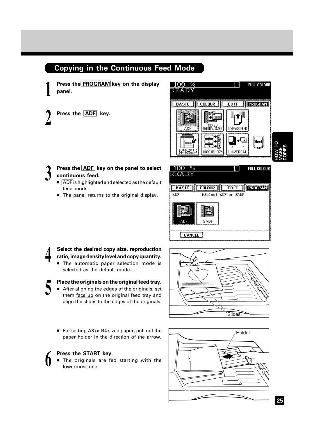 Toshiba FC22, FC15 manual Copying in the Continuous Feed Mode, Adf 