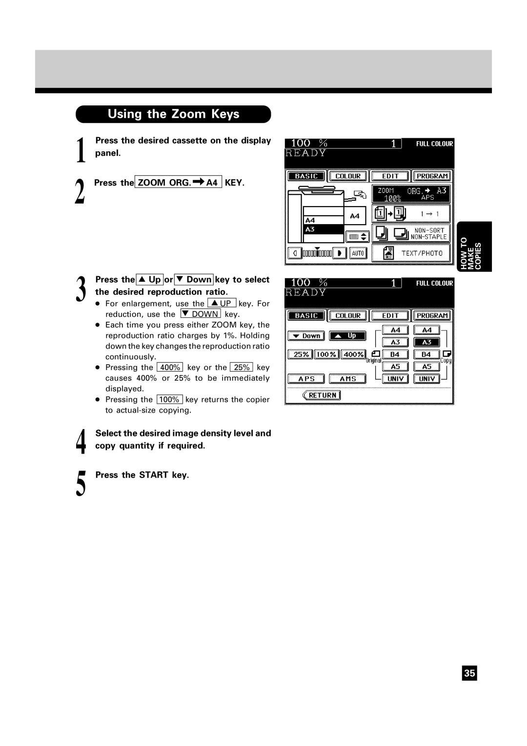 Toshiba FC22, FC15 manual Using the Zoom Keys, Down 