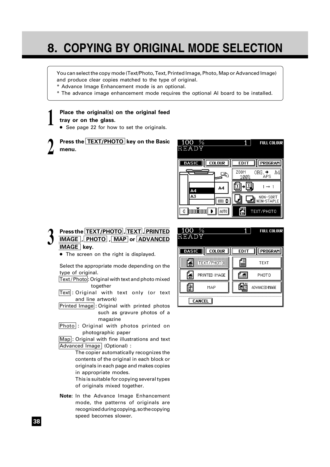 Toshiba FC15, FC22 manual Copying by Original Mode Selection 