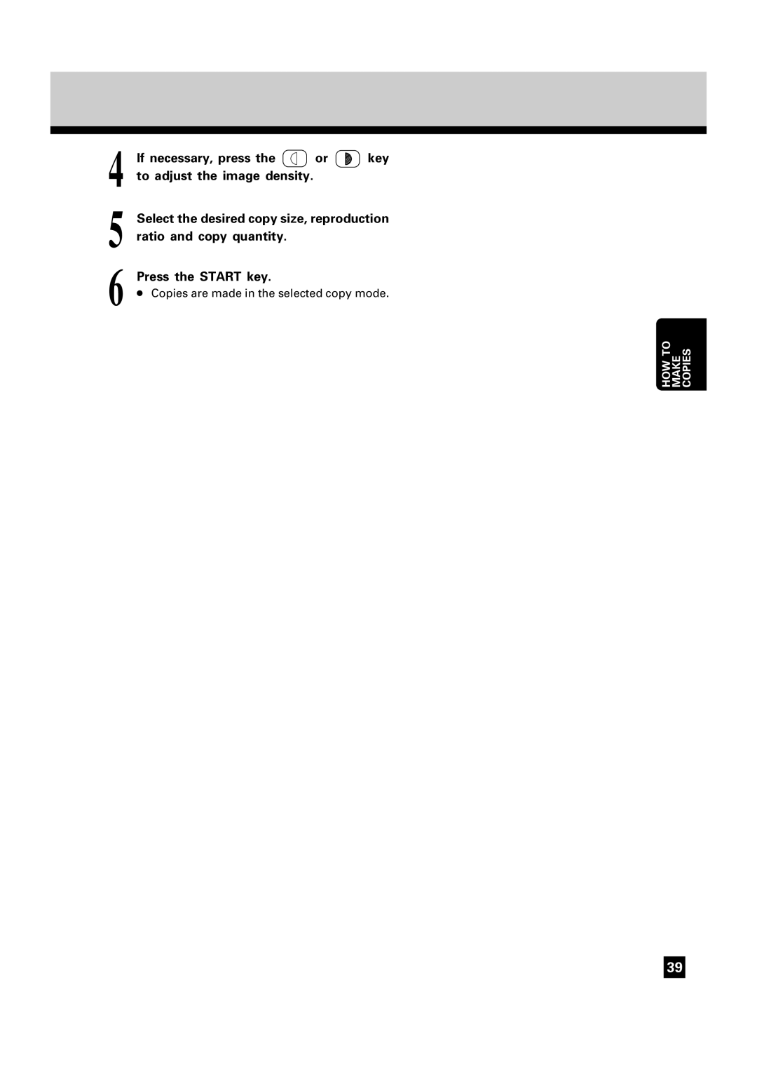 Toshiba FC22, FC15 manual If necessary, press Key To adjust the image density, Ratio and copy quantity Press the Start key 