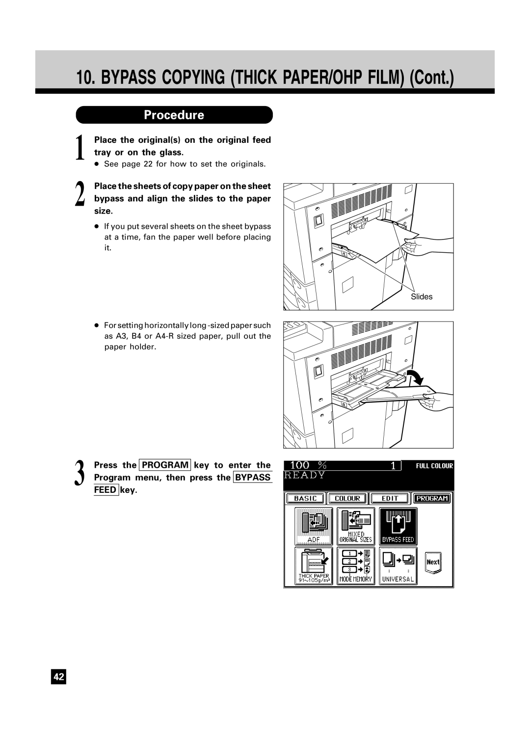 Toshiba FC15, FC22 manual Bypass Copying Thick PAPER/OHP Film 