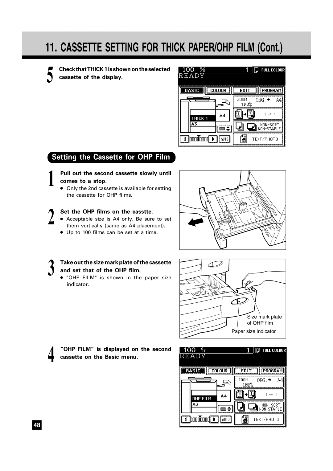 Toshiba FC15, FC22 manual Setting the Cassette for OHP Film 