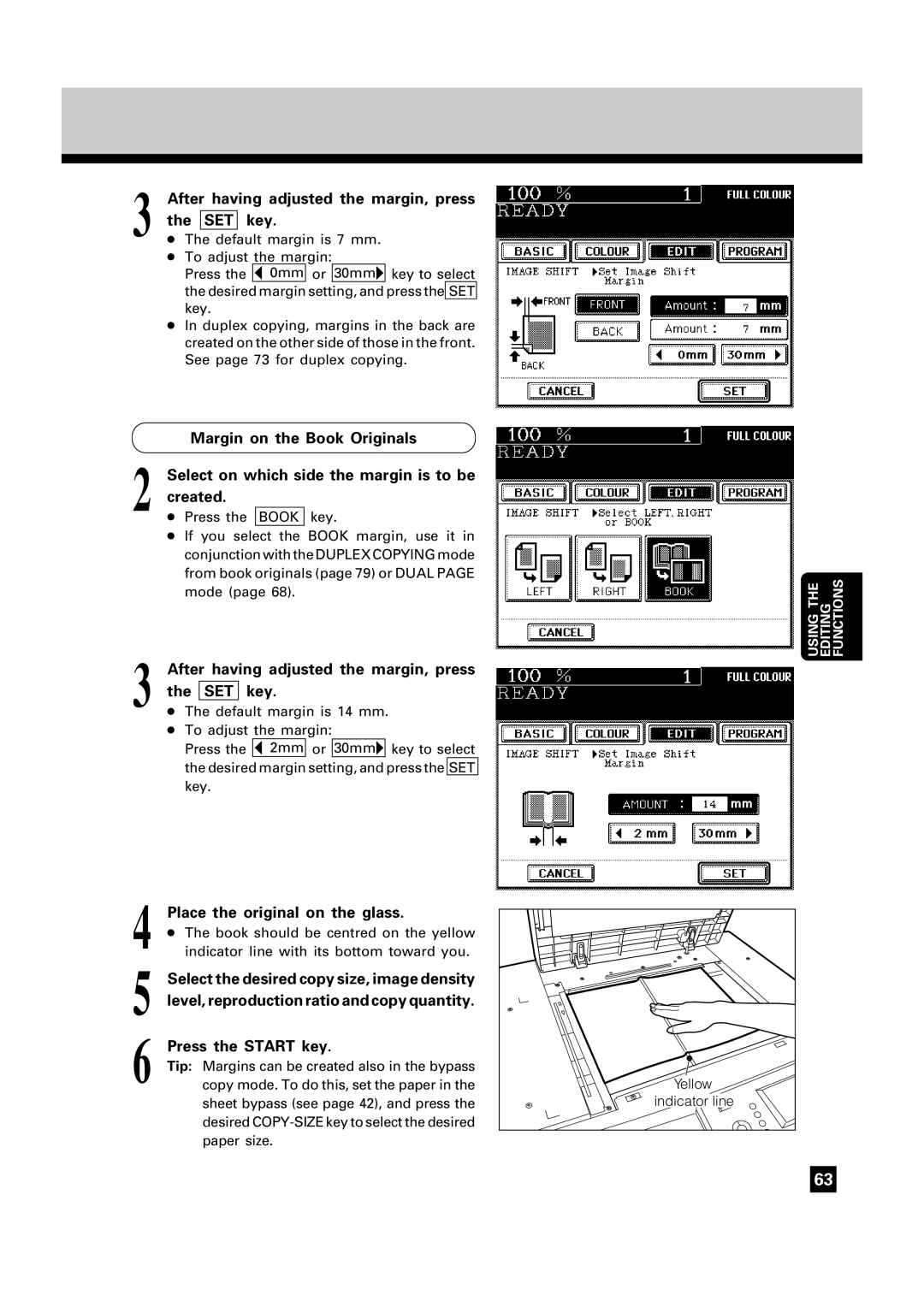 Toshiba FC22 After having adjusted the margin, press, Margin on the Book Originals, Copy mode. To do this, set the paper 