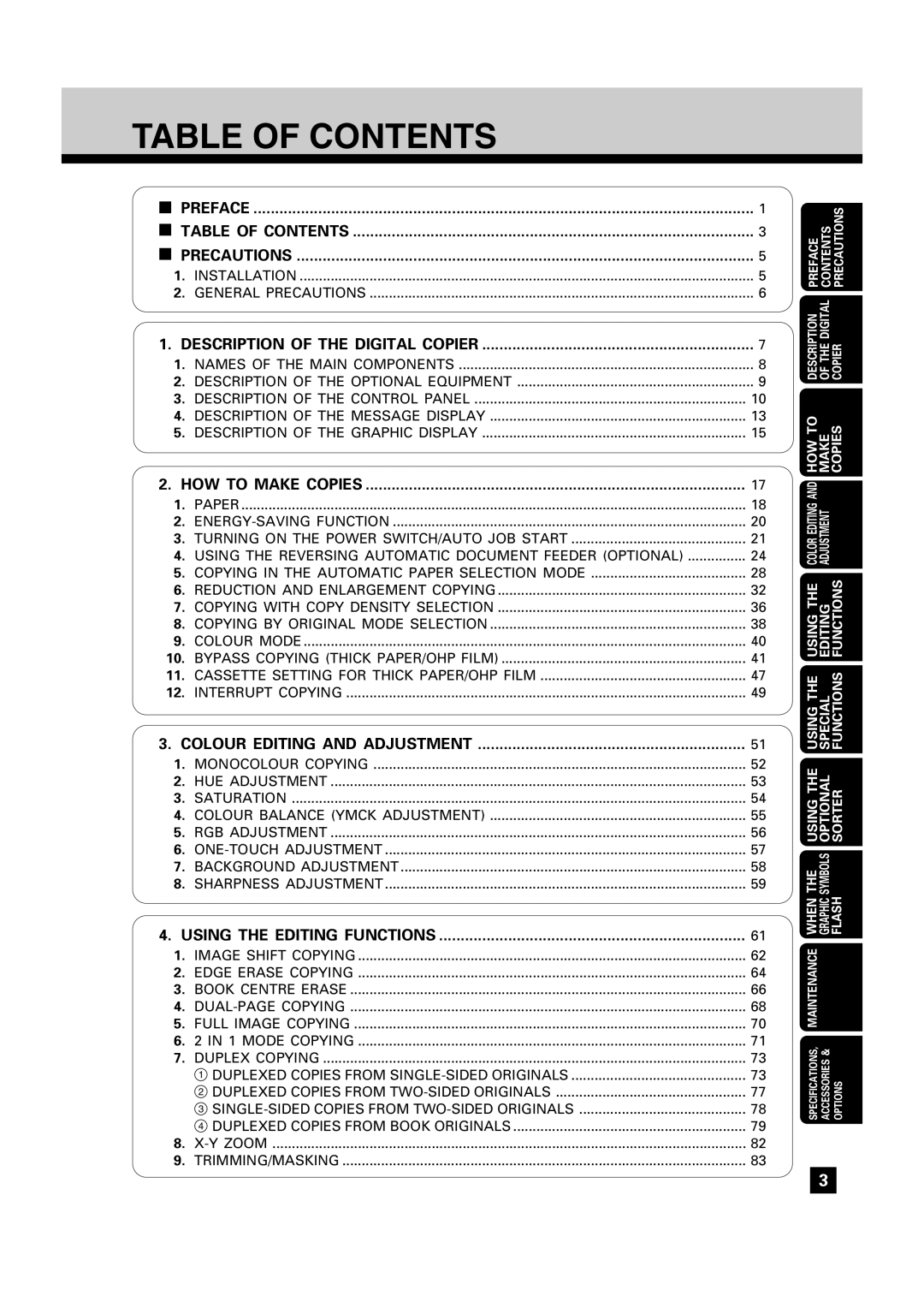 Toshiba FC22, FC15 manual Table of Contents 