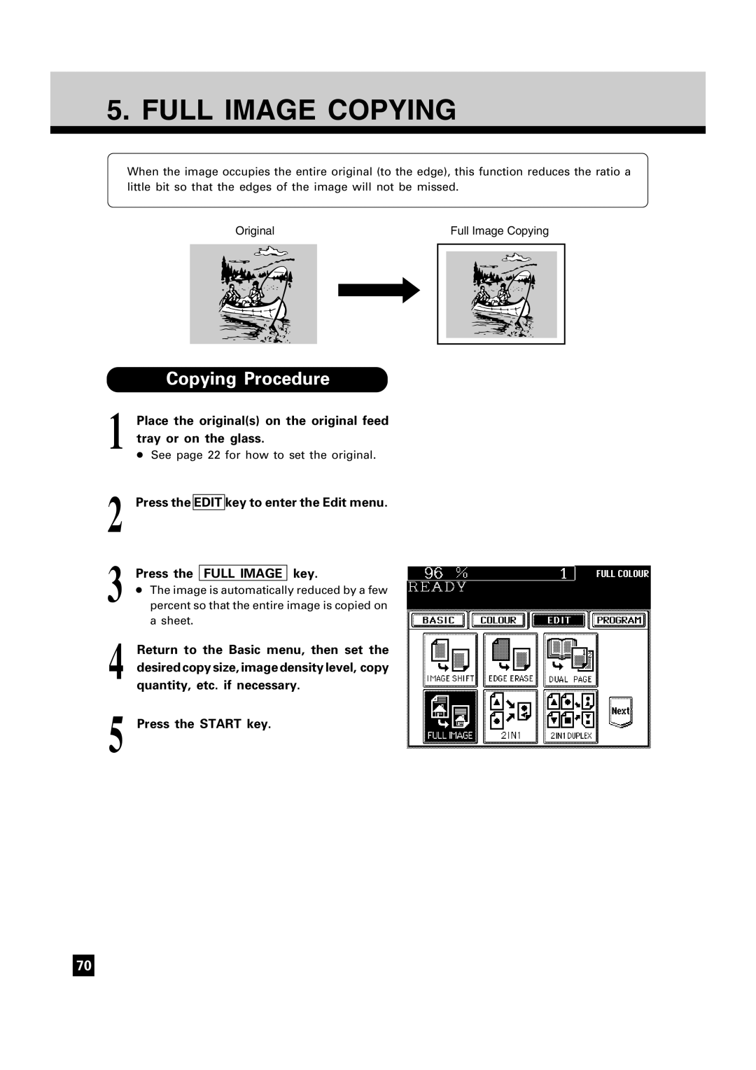 Toshiba FC15, FC22 manual Full Image Copying, Copying Procedure 