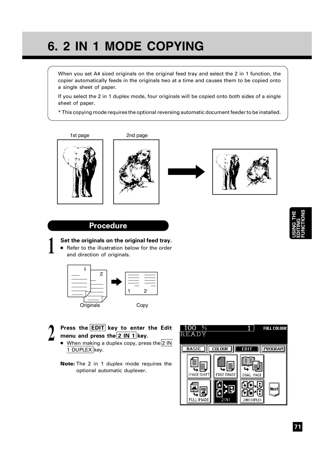 Toshiba FC22, FC15 manual Mode Copying, Set the originals on the original feed tray 