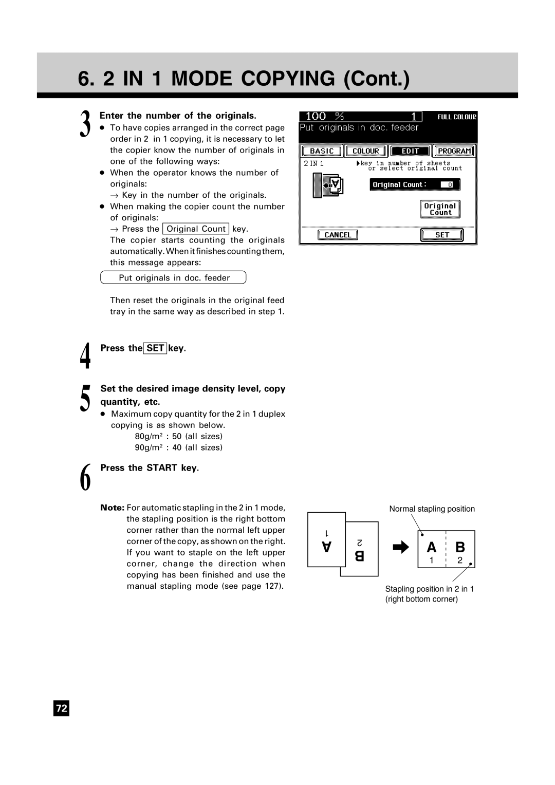 Toshiba FC15 Mode Copying, Enter the number of the originals, Press the SET key, Set the desired image density level, copy 