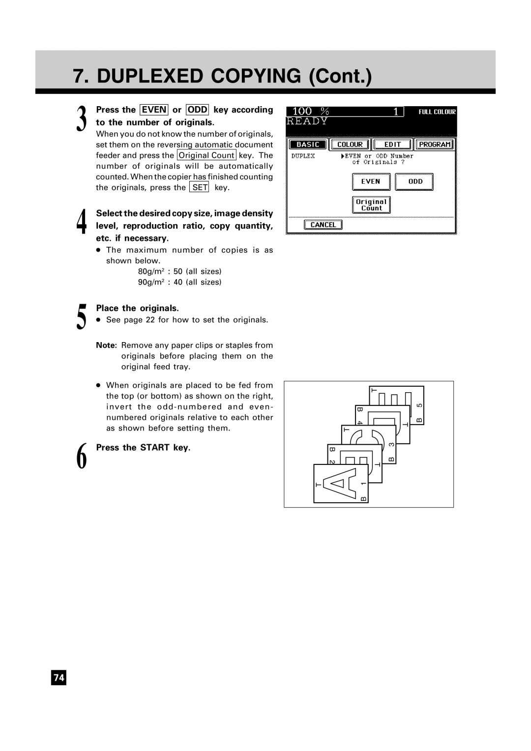 Toshiba FC15, FC22 manual Duplexed Copying, Place the originals 