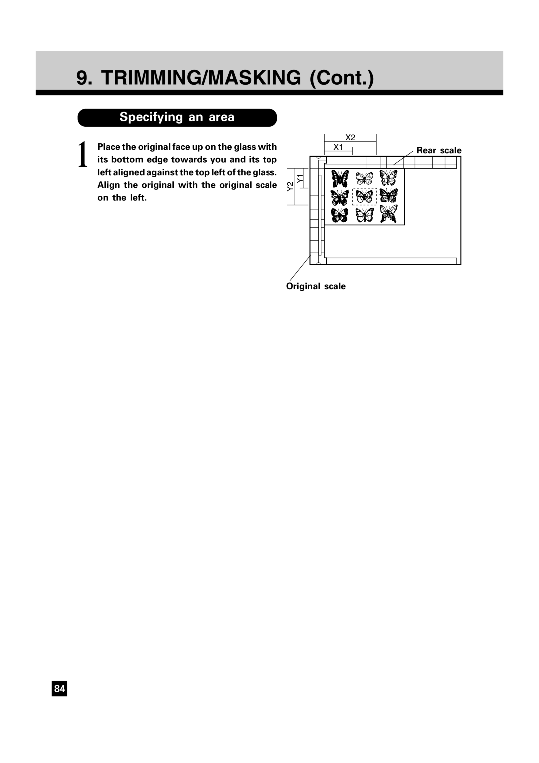 Toshiba FC15, FC22 manual Trimming/Masking, Specifying an area, Its bottom edge towards you and its top 