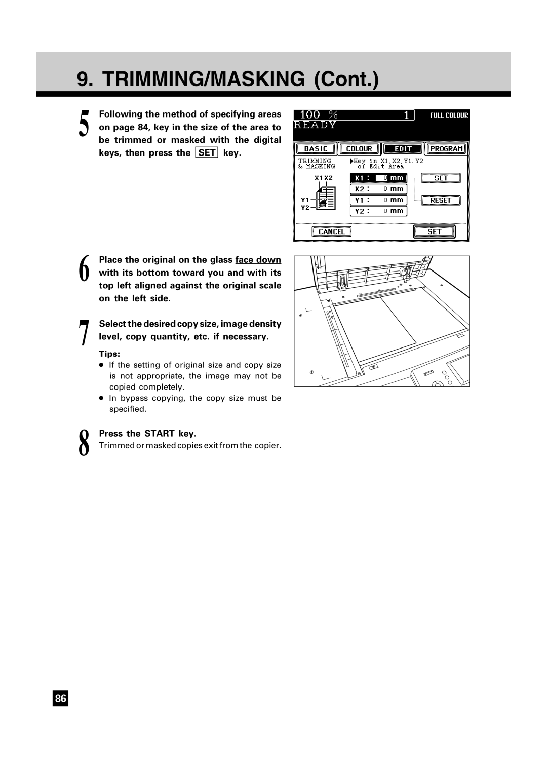 Toshiba FC15, FC22 manual Trimmed or masked copies exit from the copier 