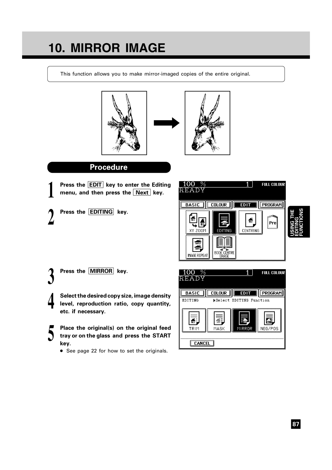 Toshiba FC22, FC15 manual Mirror Image 