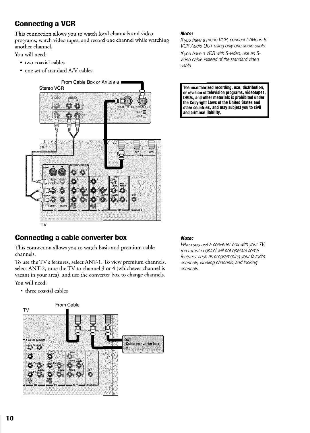 Toshiba Flat Panel Television owner manual Connecting a VCR, Connecting a cable converter box 