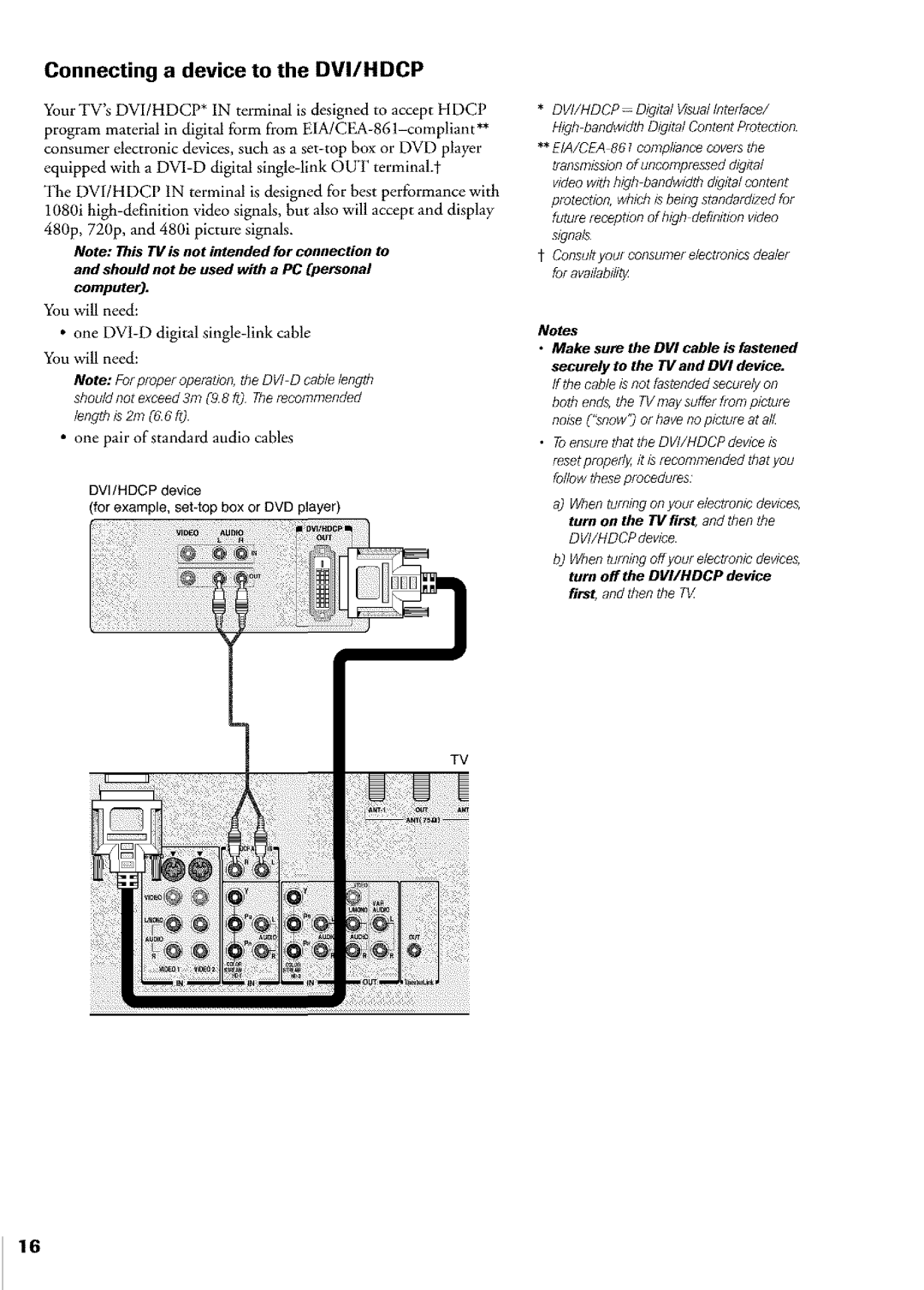 Toshiba Flat Panel Television owner manual Connecting a device to the DVI/HDCP, Make sure the DVI cable is fastened 