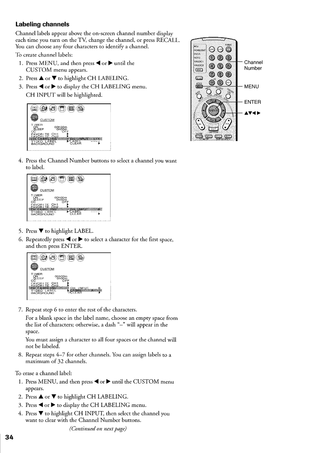 Toshiba Flat Panel Television owner manual Labeling channels 