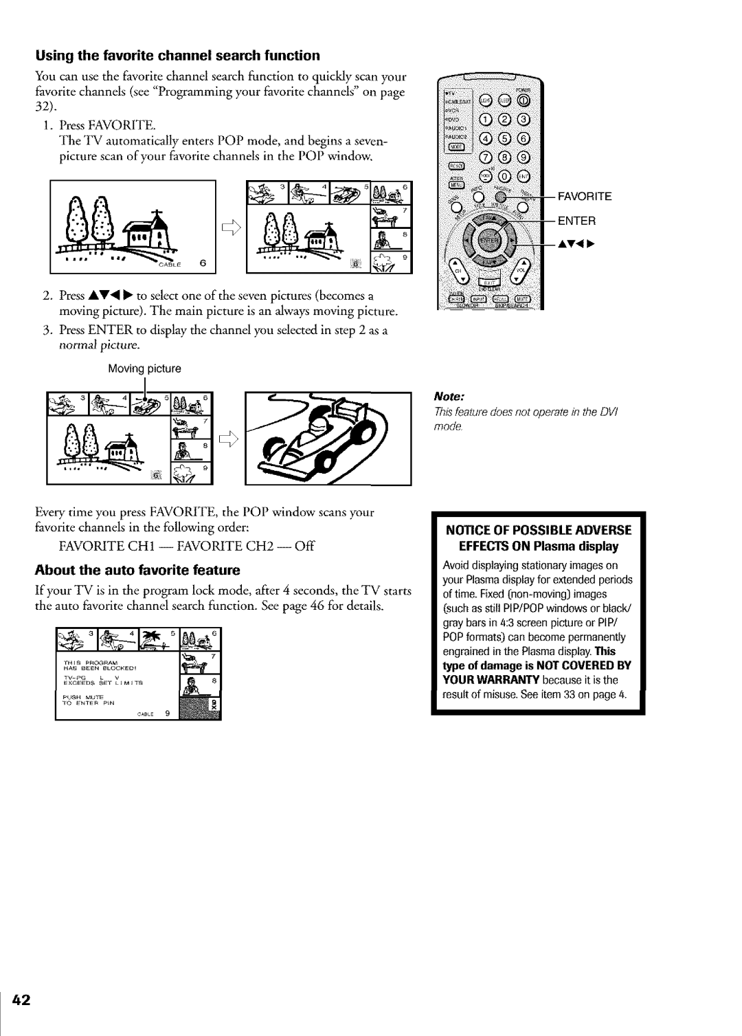 Toshiba Flat Panel Television owner manual Usingthe favorite channelsearchfunction, About the auto favorite feature 