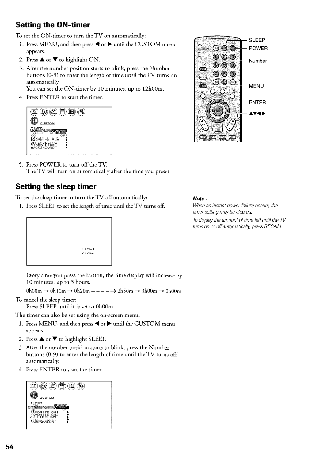 Toshiba Flat Panel Television owner manual Setting the ON-timer, Setting the sleep timer 