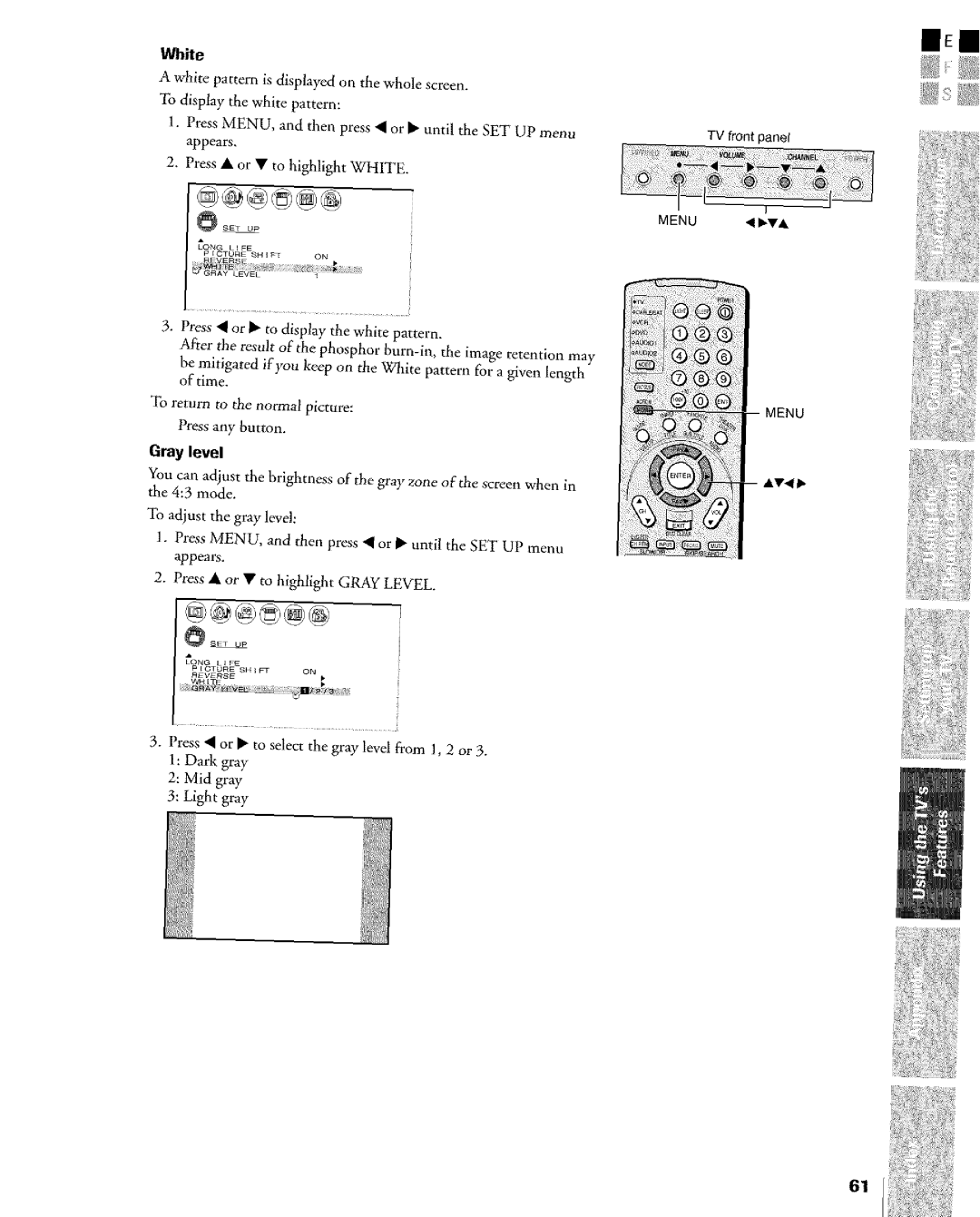 Toshiba Flat Panel Television owner manual White, Gray level 