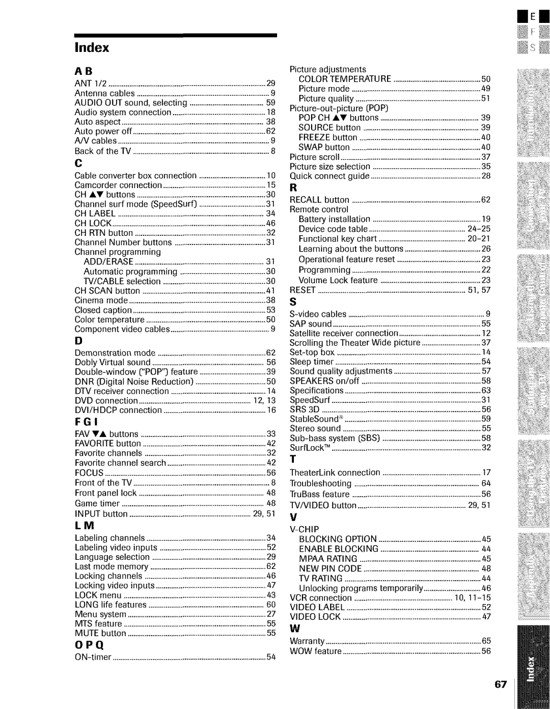 Toshiba Flat Panel Television owner manual Index 