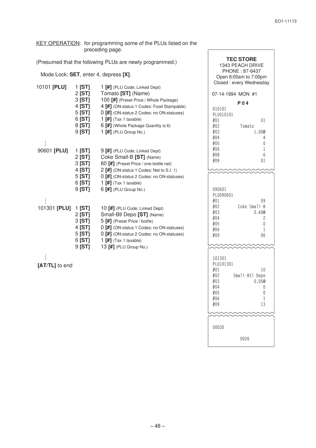 Toshiba EO1-11099, FS-1650-4 SERIES, EO1-11113 owner manual PLU 1 ST, AT/TL to end 