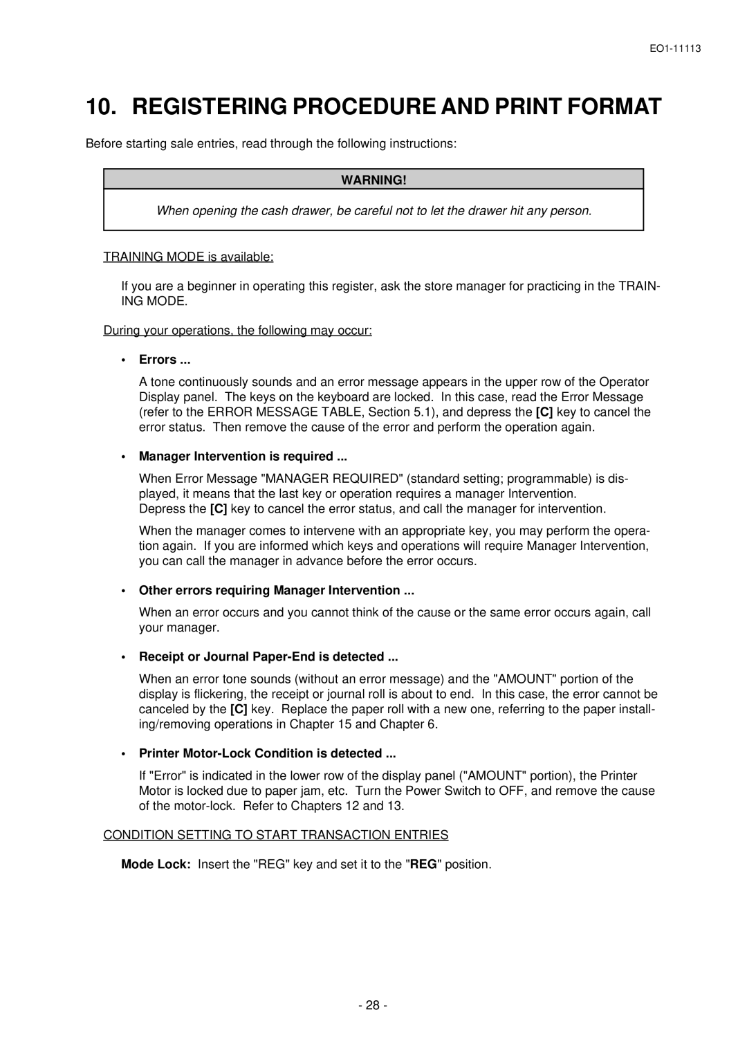 Toshiba FS-1650-4 SERIES, EO1-11099, EO1-11113 owner manual Registering Procedure and Print Format 