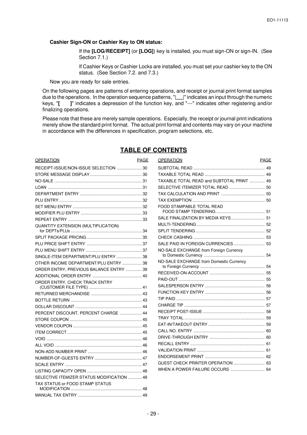 Toshiba EO1-11113, EO1-11099, FS-1650-4 SERIES owner manual Table of Contents 