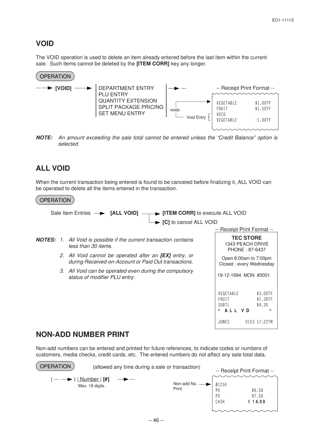 Toshiba EO1-11099, FS-1650-4 SERIES, EO1-11113 owner manual ALL Void, NON-ADD Number Print 